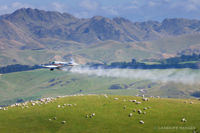 Aerial topdressing, North Canterbury, New Zealand