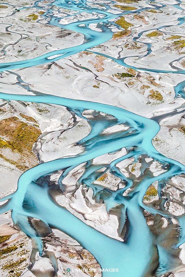 Aerial photography view of the Rakaia River