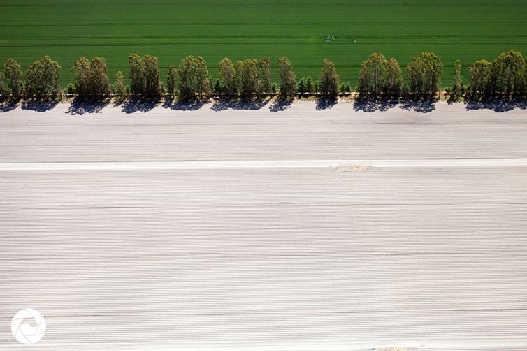 Aerial photography view of worked paddocks Mid-Canterbury, New Zealand