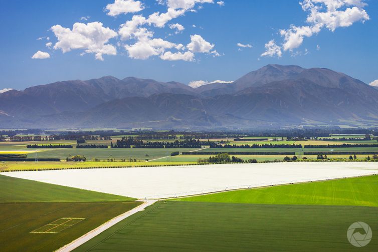 Aerial photography view of center pivot irrigator, Mid-Canterbury, New Zealand