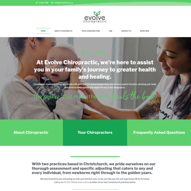 Evolve Chiropractic website design and photography throughout