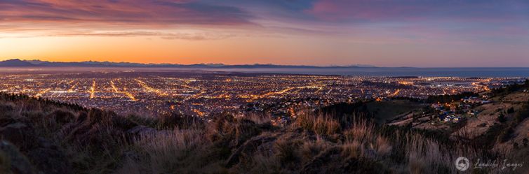Christchurch at dusk in winter 2012 viewed from the Port Hills