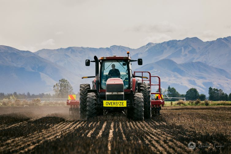 Drilling with mountain backdrop, Methven, Canterbury, New Zealand