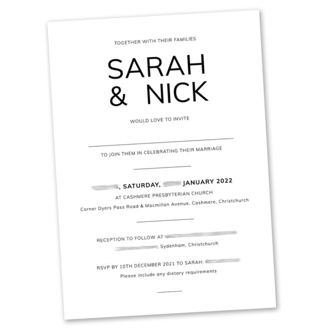 Invitation design for Sarah and Nick