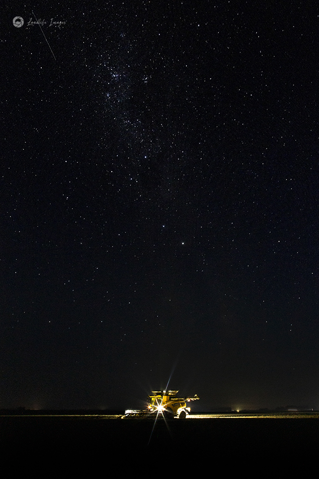 Harvester and stars, Methven, Mid-Canterbury, New Zealand