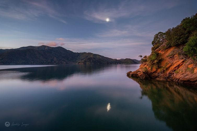 Dusk on the water, Bythells Bay, Marlborough Sounds, New Zealand